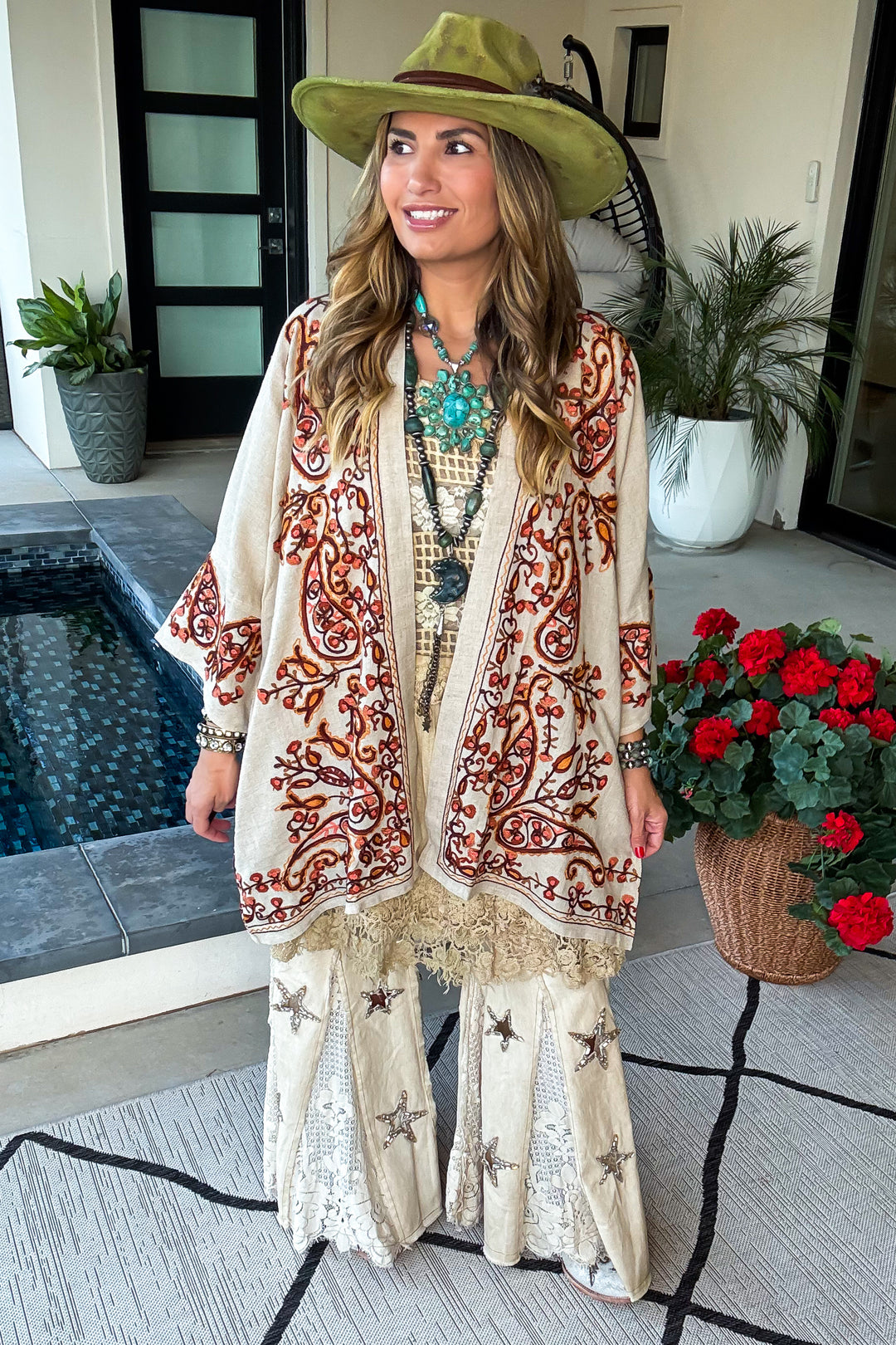 Beauty in Sight Embroidered Cardigan - Cotton Linen Blend  - Copper Oatmeal