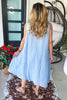 Linen Feeling Cotton Summer Dress - 100% Cotton -  Blue