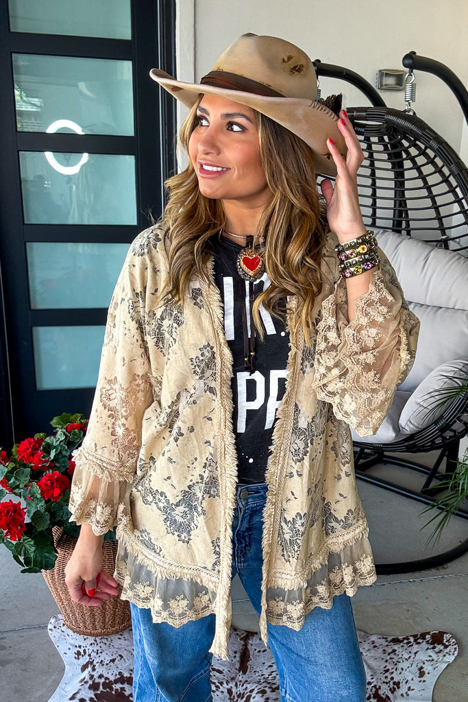 Golden Lace Whisper Kimono - Made in USA