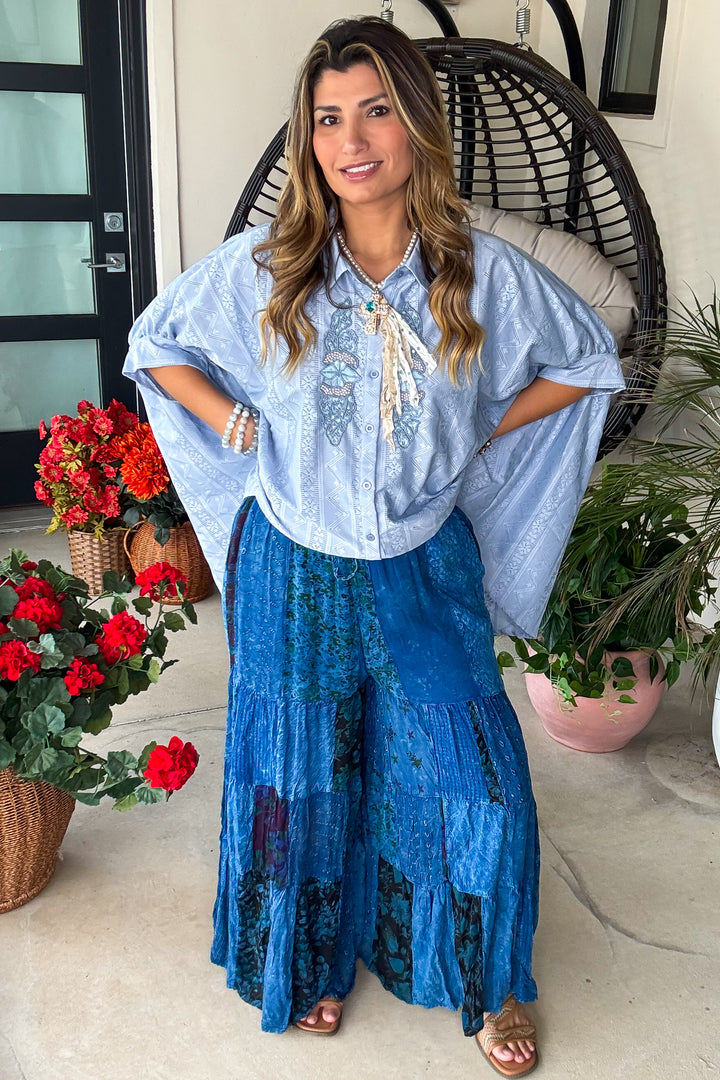 Maple Moon Elastic Waist Oversized Loose Pants -Indigo