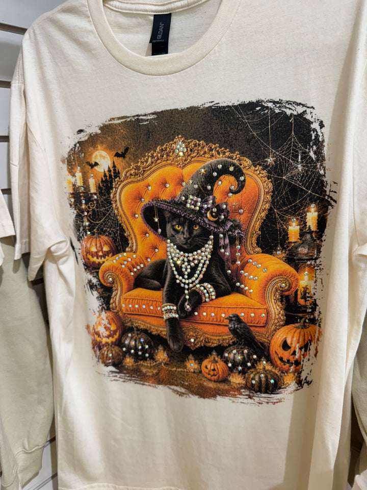 Spooky Sparkle Cat Tee - 100% Cotton 