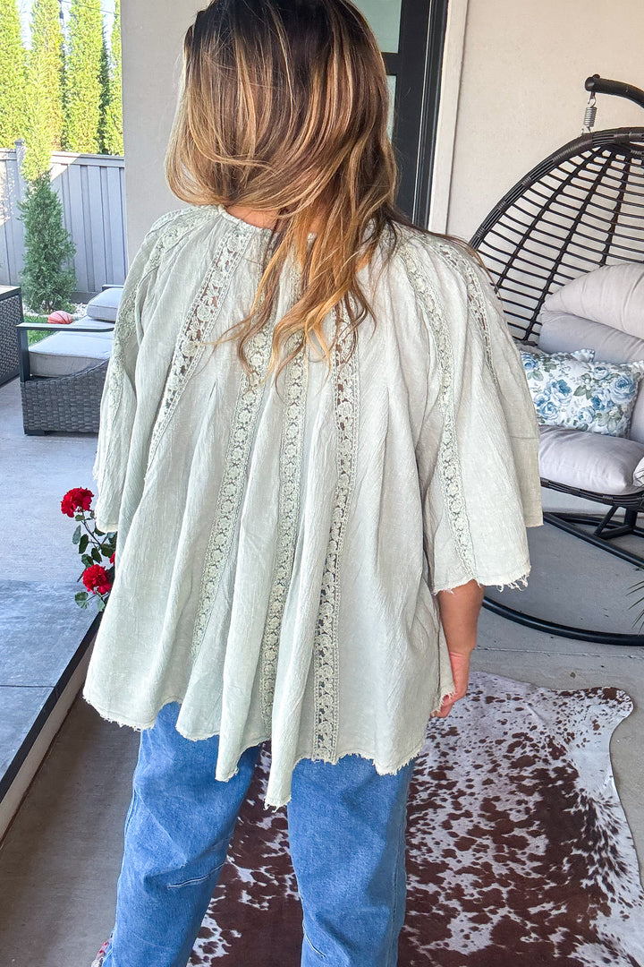 Riverstone Lace Tunic - 100% Cotton - Dusty Mint