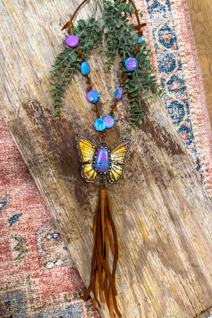 Handmade Purple Mojave Turquoise Butterfly Necklace