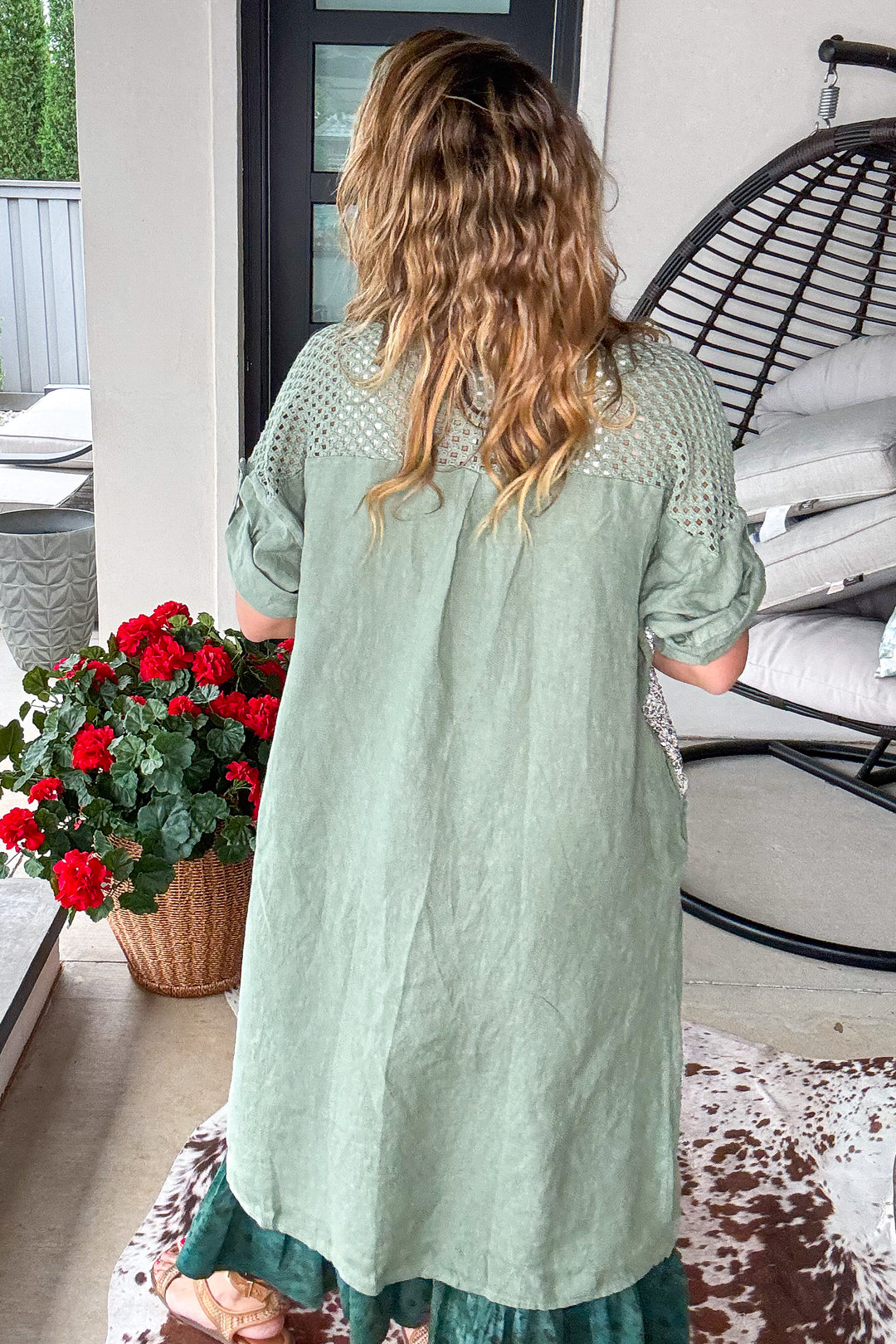 Sparked Affection Sequin Duster - 100% Linen - Army - Made in Italy