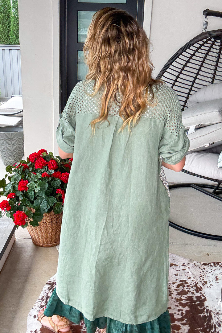 Sparked Affection Sequin Duster - 100% Linen - Army - Made in Italy