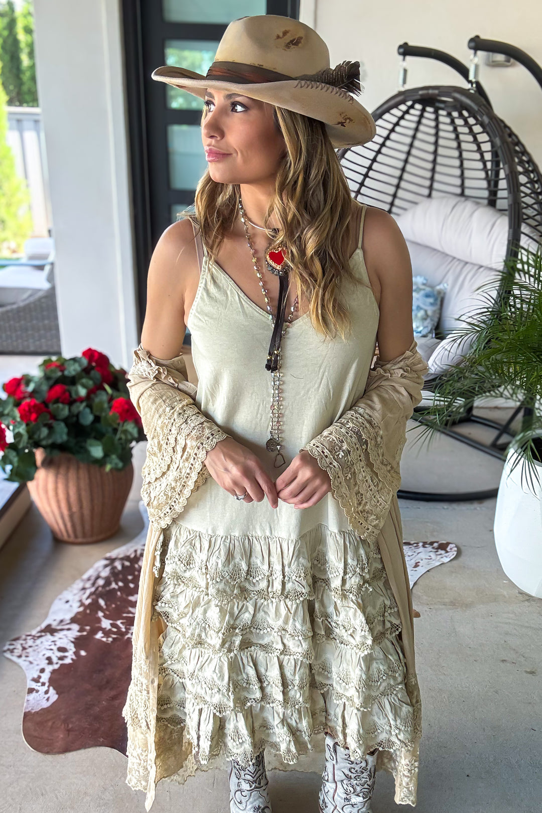 Desert Lace Daydream Slip Dress - Cotton Linen Blend - MADE IN USA
