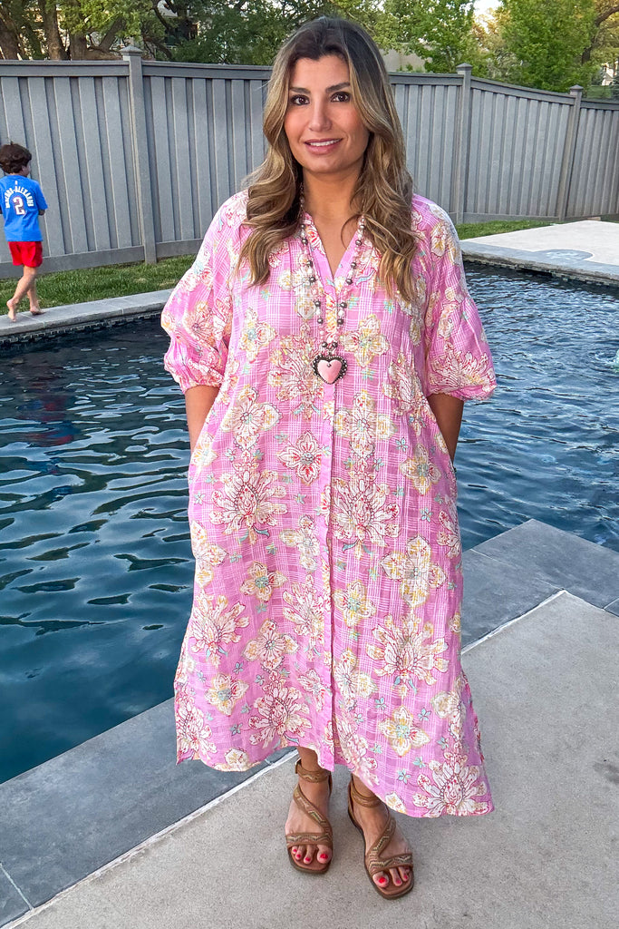 Blushing Daydreams Maxi Dress - 100% Cotton -  Pink