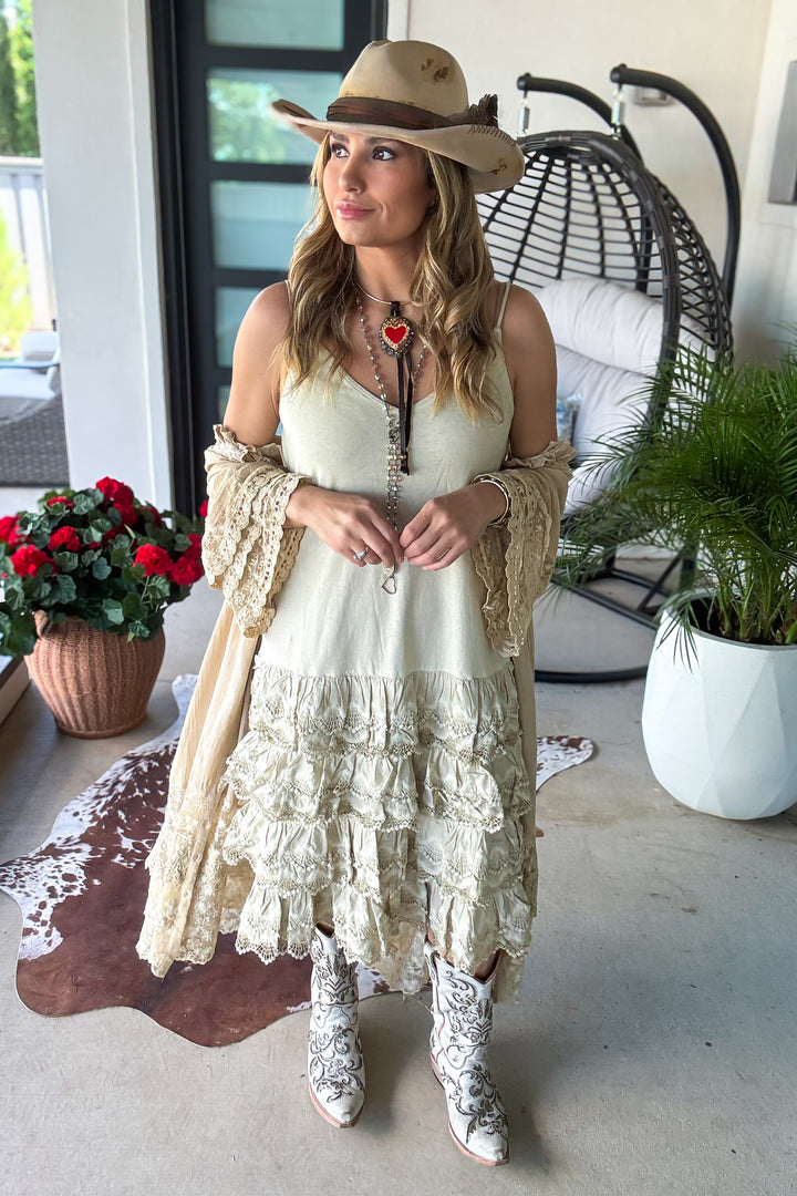Desert Lace Daydream Slip Dress - Cotton Linen Blend - MADE IN USA