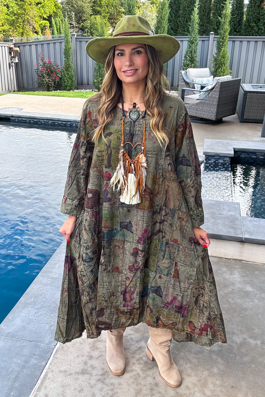 Patchwork Dream Dress - Olive Green