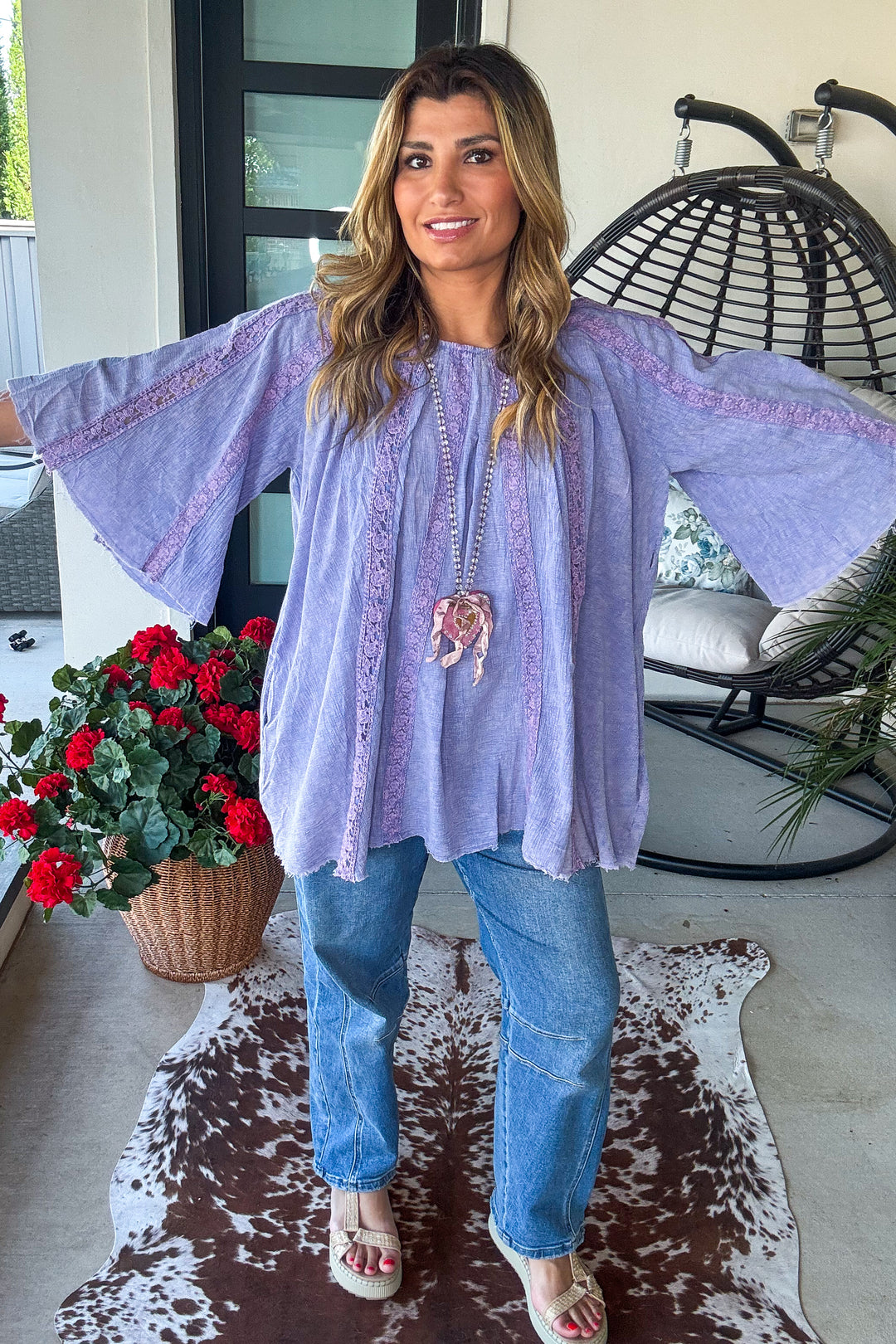 Riverstone Lace Tunic - 100% Cotton - Periwinkle