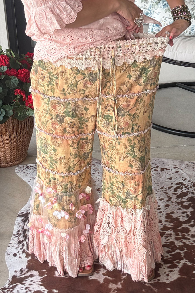 PRE ORDER: Boho Floral Lace Pants Elastic Waist - 100% Cotton - RESTOCK