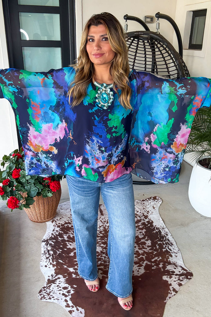 Confetti Glow Silk Top - Blue - Made in Italy