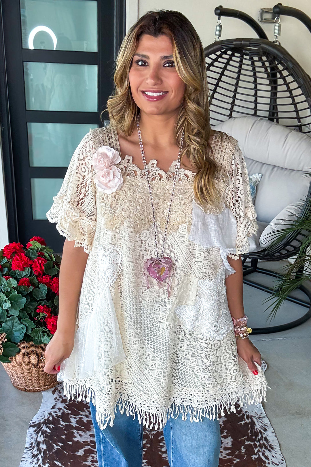 Rosy Lace Reverie Dress - 100% Cotton - Ivory