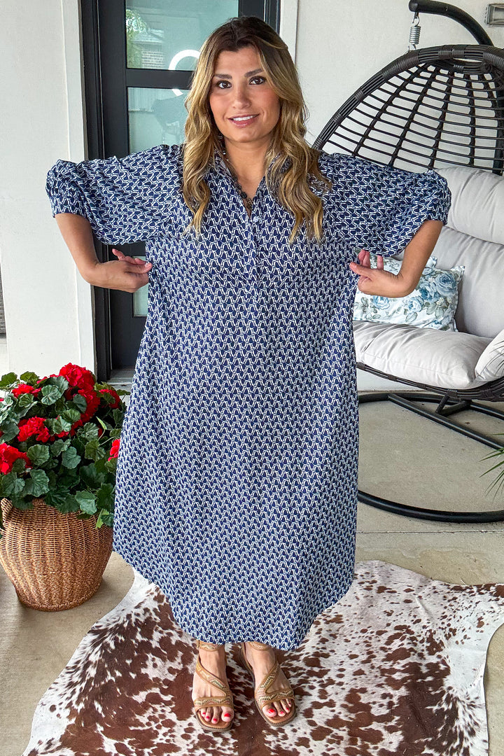 Stay Anchored Dress - Navy