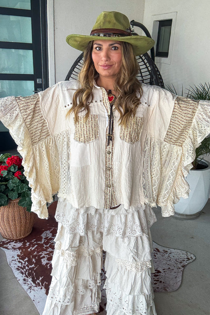 Lace And Leisure Top - 100% Cotton - Natural