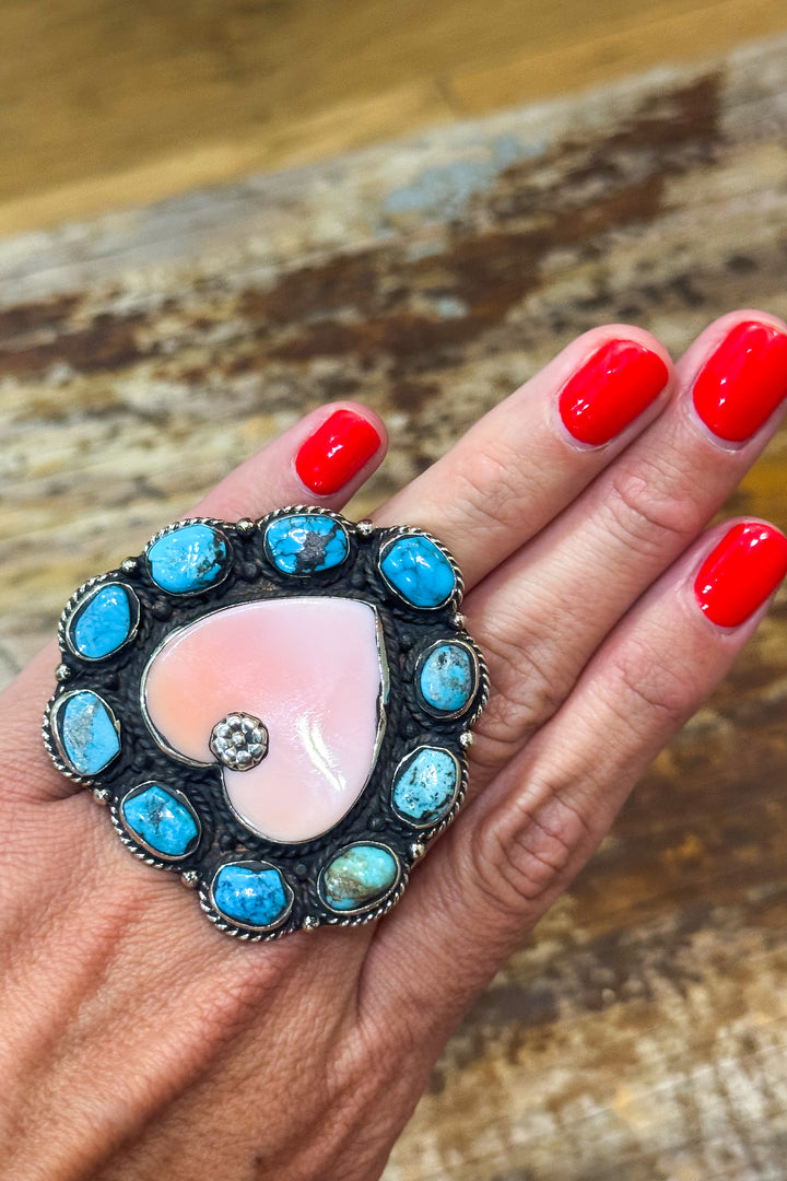 Conch Turquoise Heart Ring - German Silver