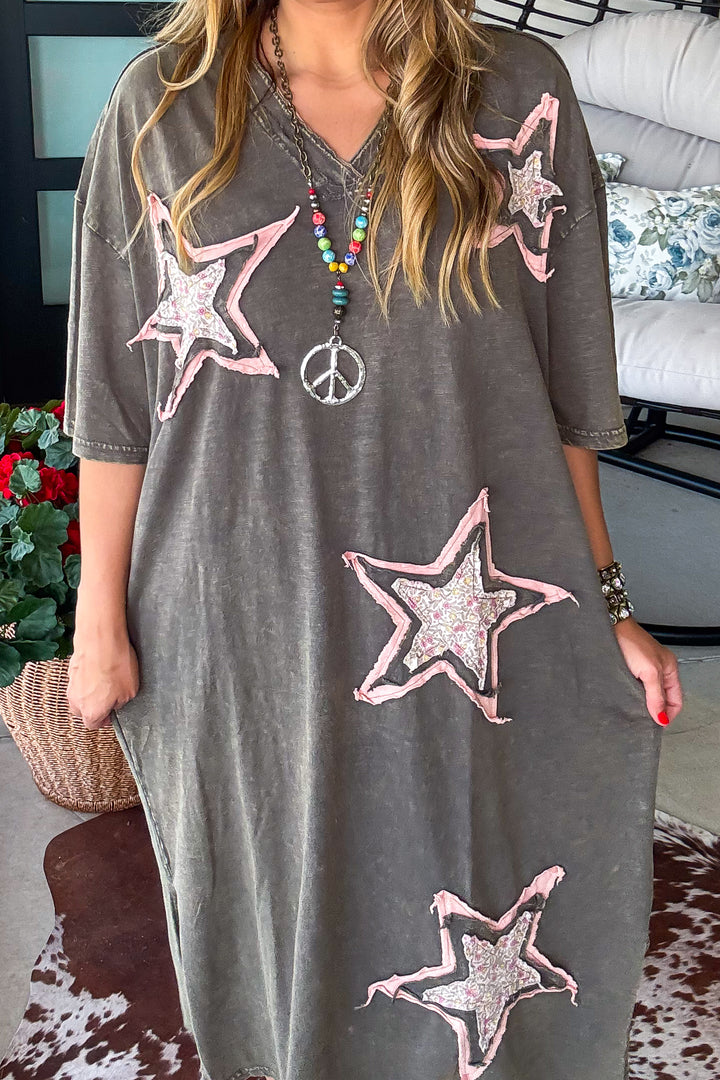 Starlit Meadow Maxi Dress - 100% Cotton - Ash