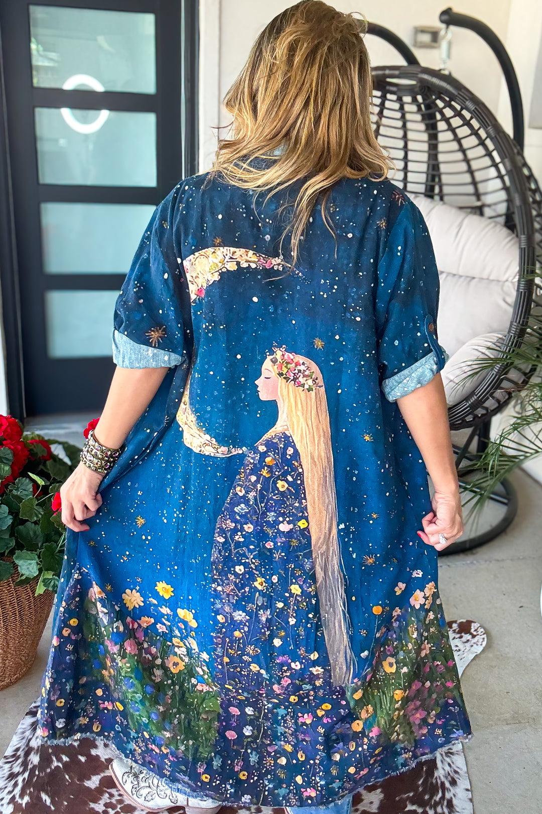 Midnight Moonflower Goddess Duster - 100% Cotton