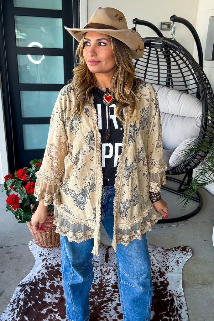 Golden Lace Whisper Kimono - Made in USA
