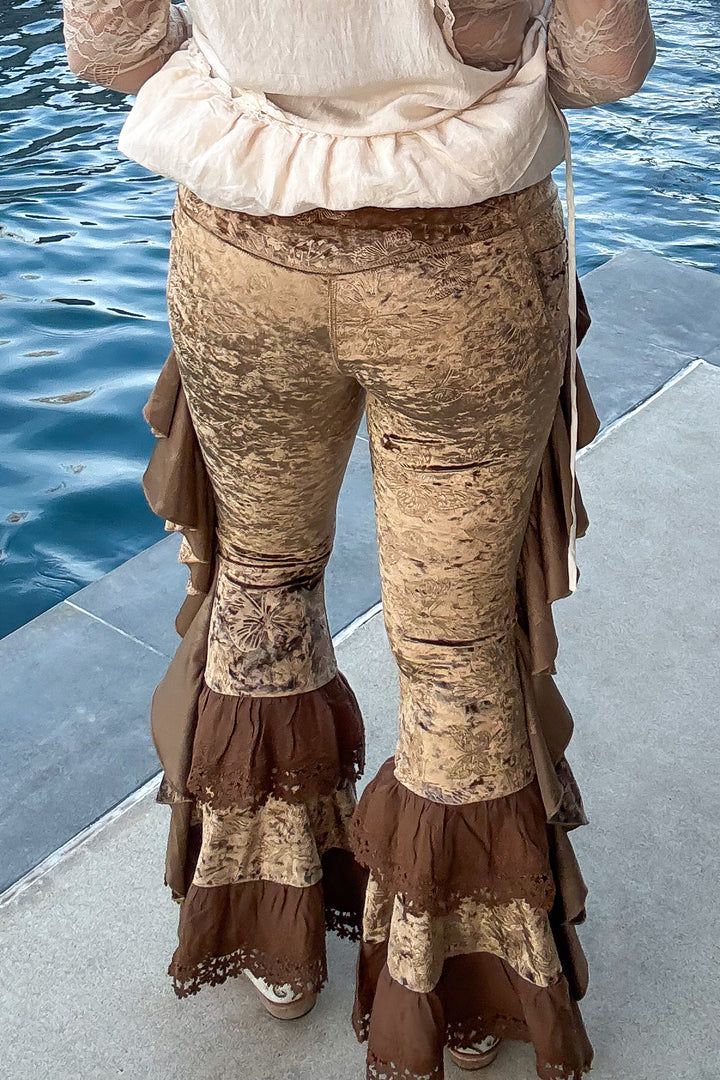 Velvet Butterfly Ruffled Leggings - Brown -SALE