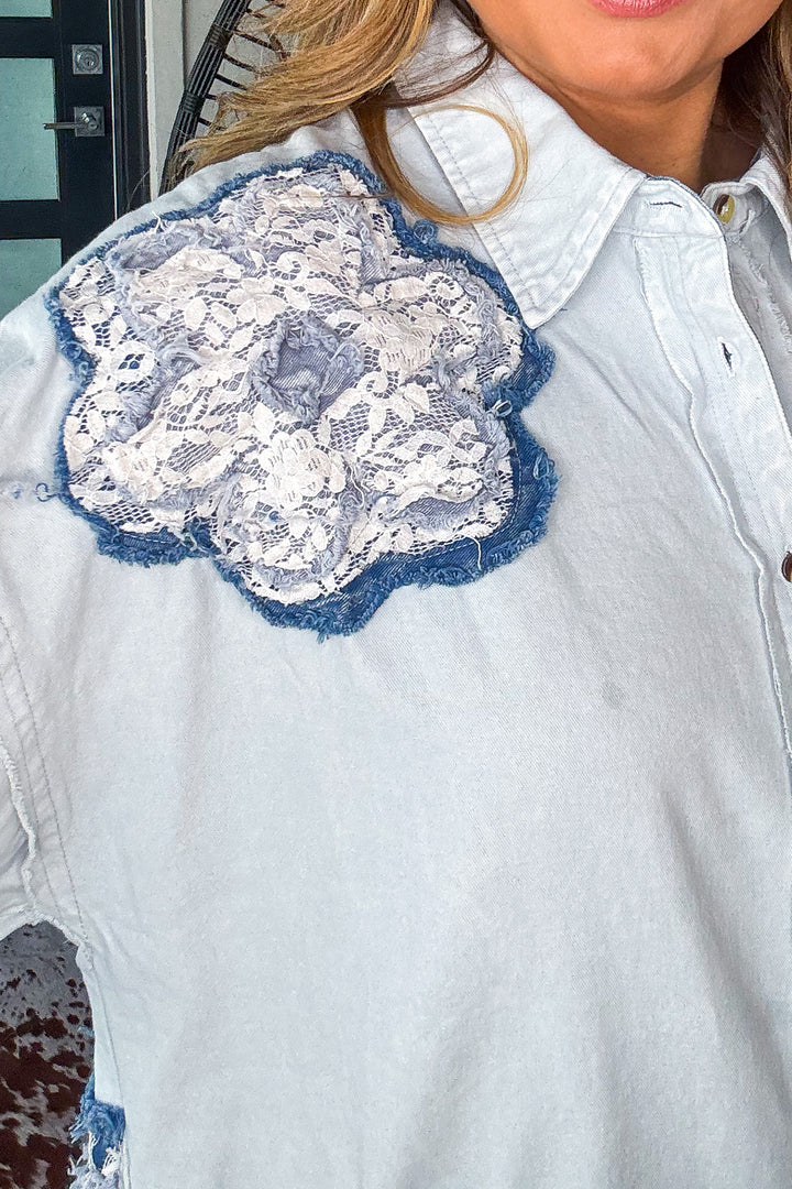 Faded Whispers Button Down Shirt - 100% Cotton - Denim 