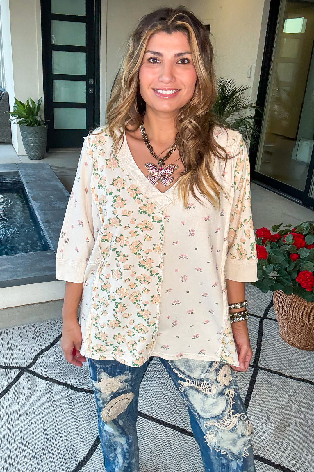 Earth Tone Ease Top - 100% Cotton -  Natural