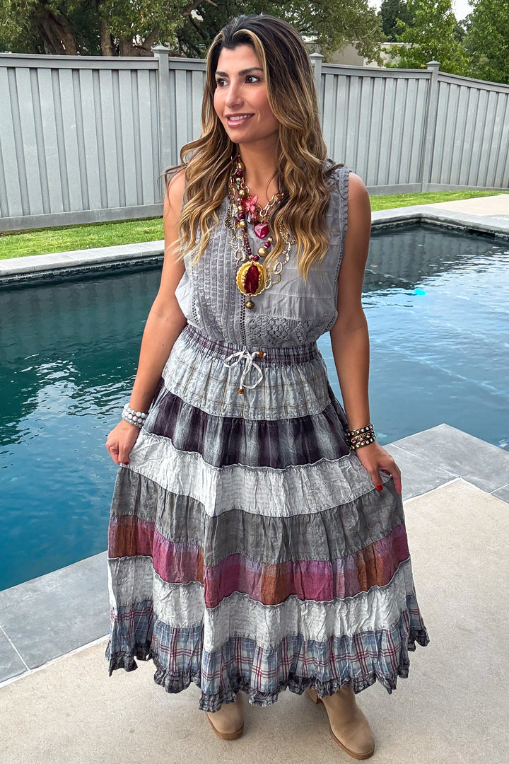 Dreaming Of Tomorrow Elastic Waist Maxi Skirt - Grey