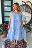 Linen Feeling Cotton Summer Dress - 100% Cotton -  Blue