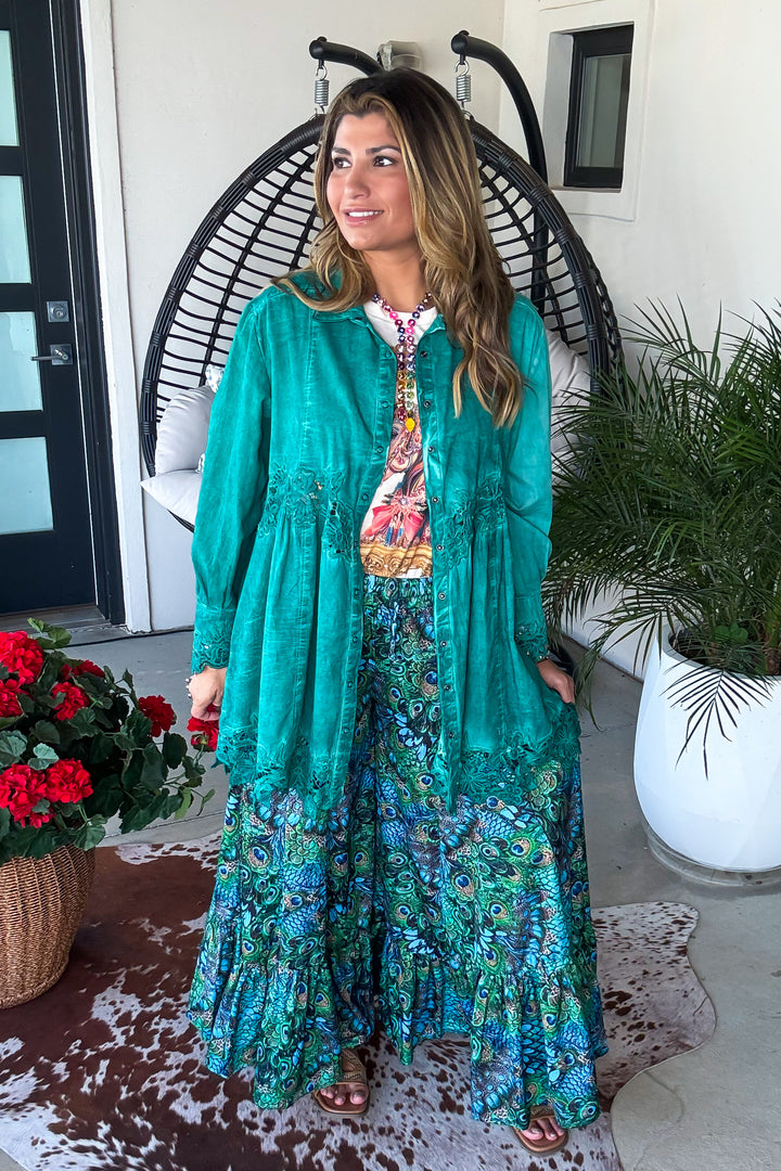 Cowgirl Canyon Jacket - Teal - 100% Cotton