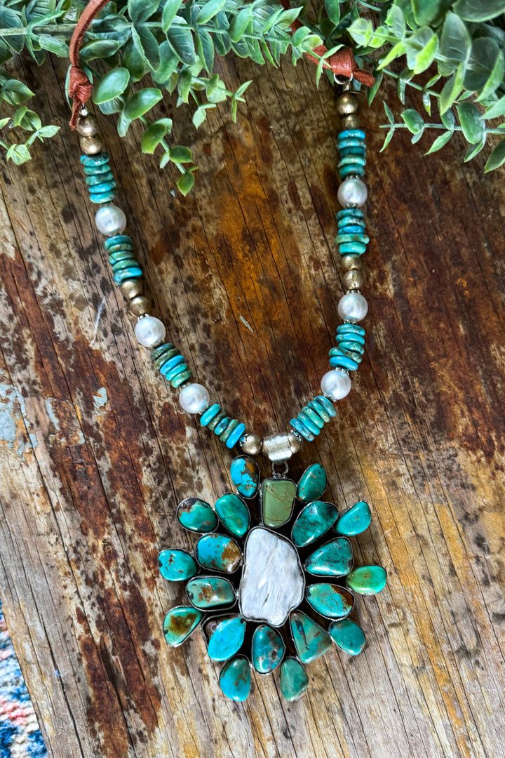 One of a Kind - Handmade - Baroque Pearl and Turquoise Necklace