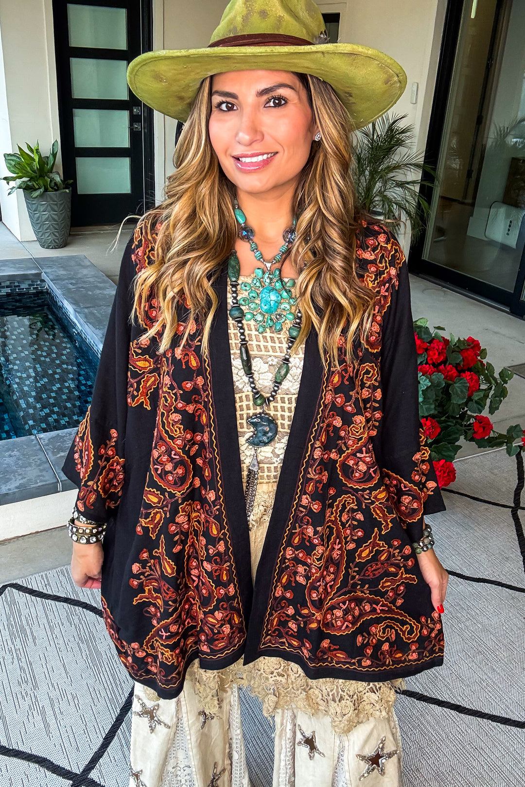 Beauty in Sight Embroidered Cardigan - Cotton Linen Blend  - Black