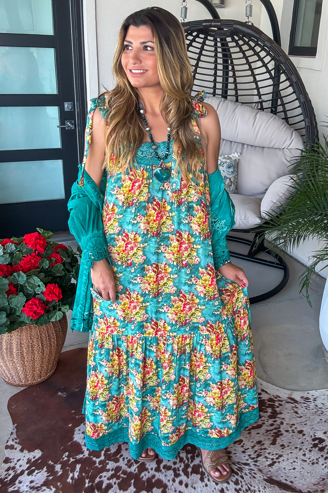 Botanical Breeze Maxi Dress - Teal