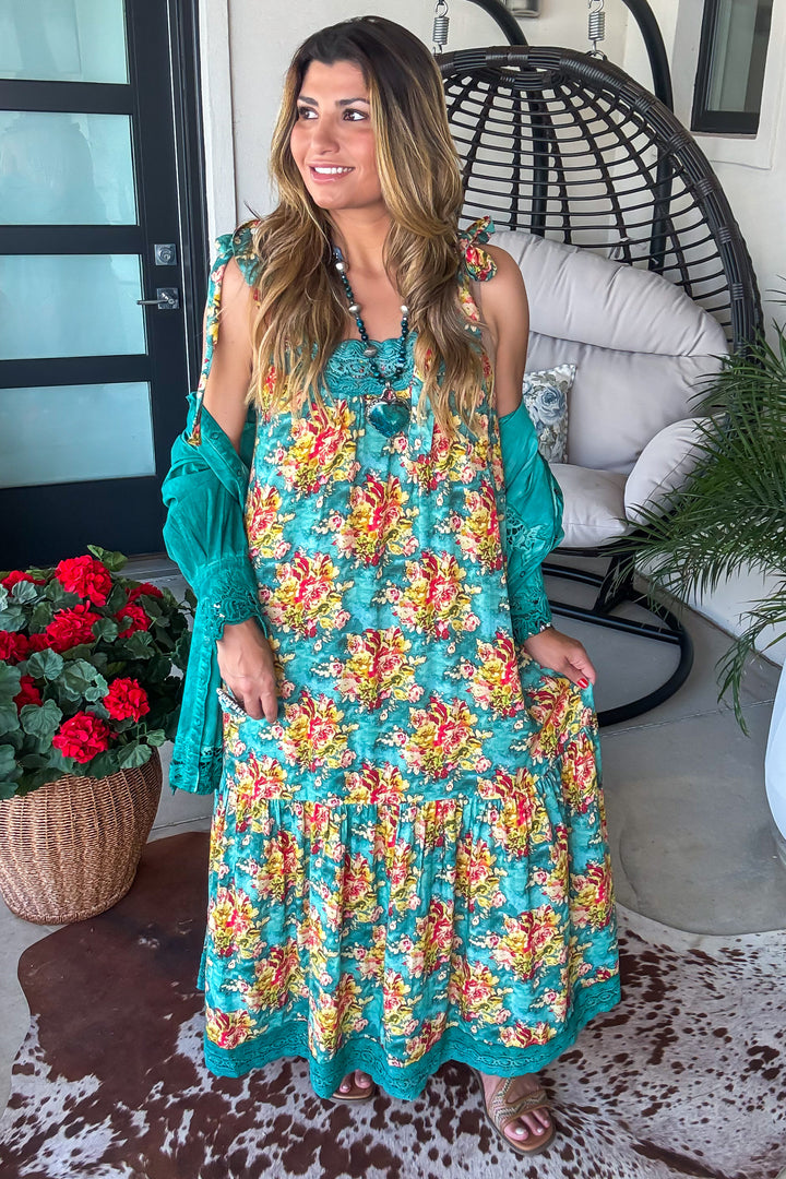Botanical Breeze Maxi Dress - Teal