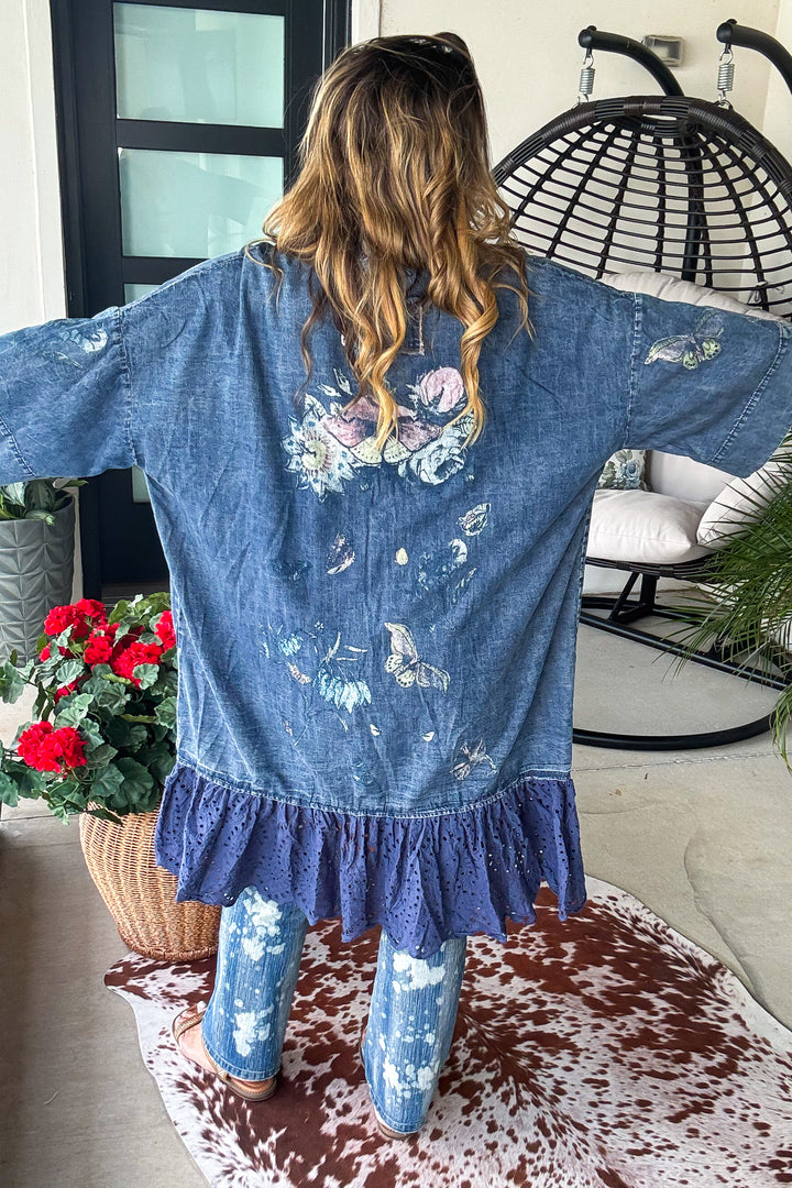 Flutter And Blooms Kimono - Denim