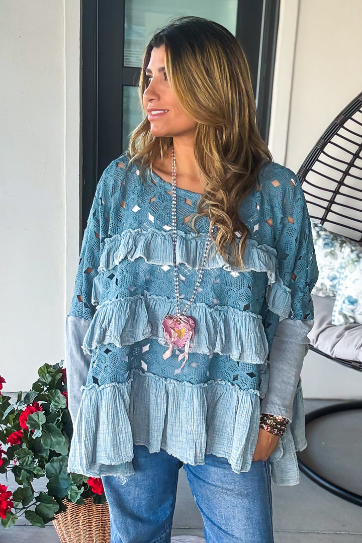 Gypsy Breeze Oversized Top - Lagoon