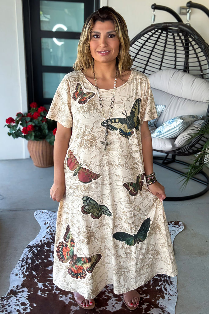 Butterfly Garden Maxi Dress - 100% Cotton