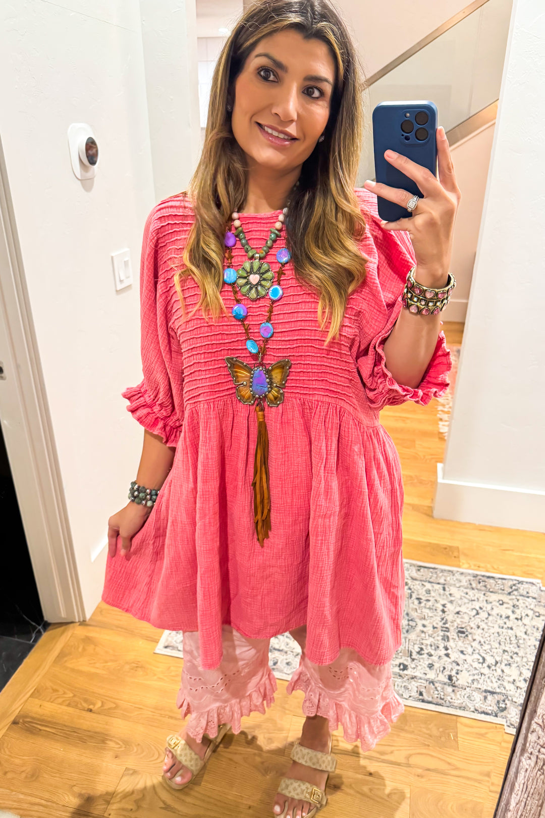 The Softest Dress Ever - 100% Cotton - Boho Red/Pink