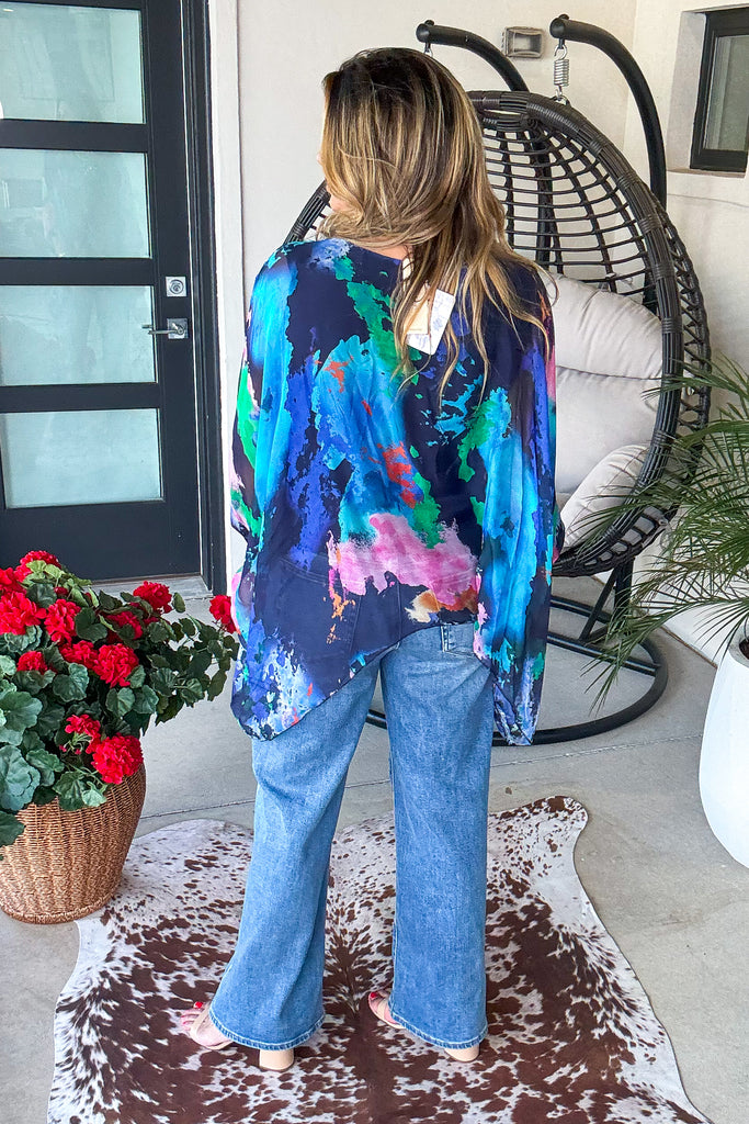 Confetti Glow Silk Top - Blue - Made in Italy
