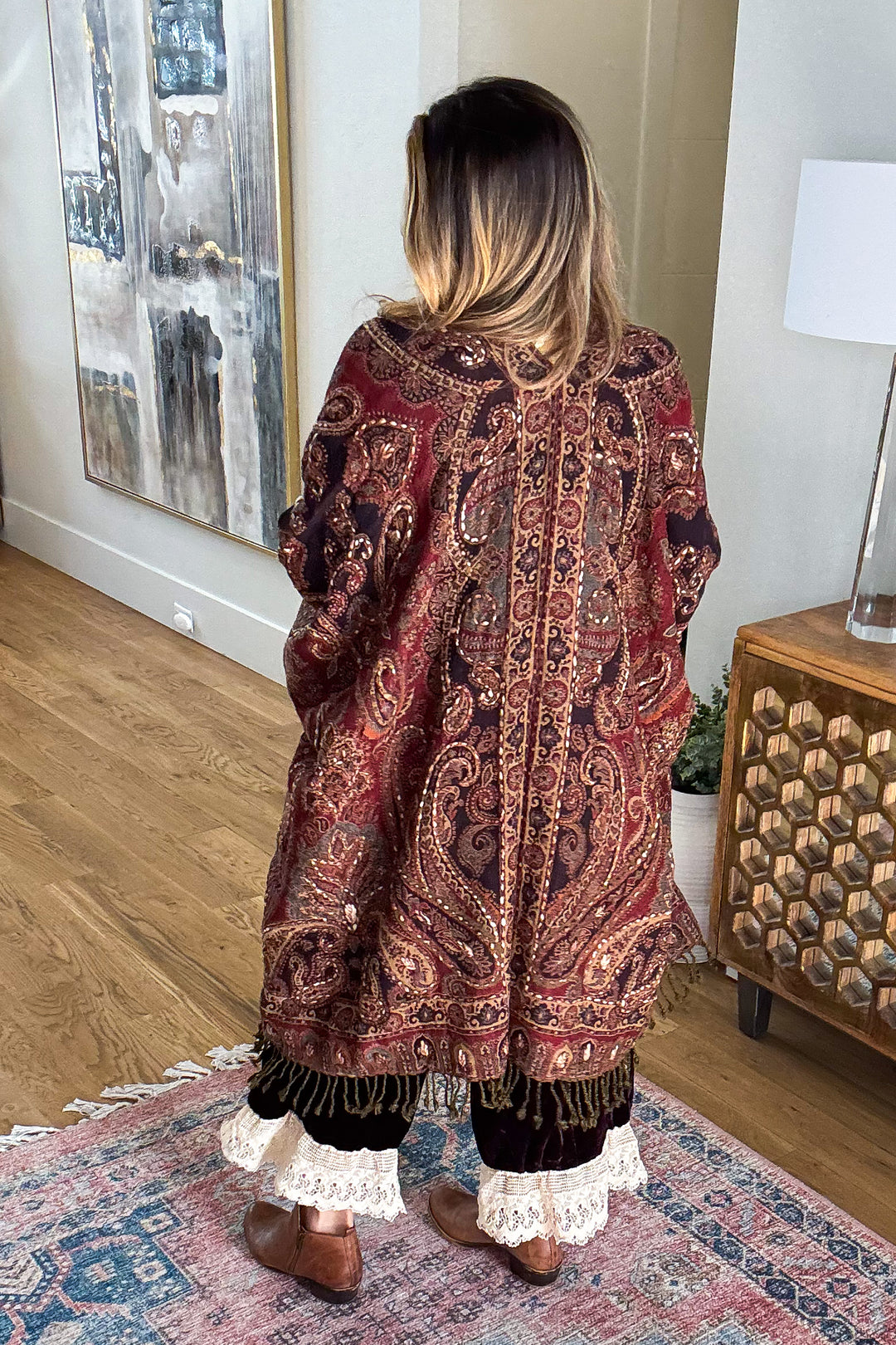 NATURAL FABRIC: Love Woven Deeply Wool Ruana - 19Wine - 100% Wool