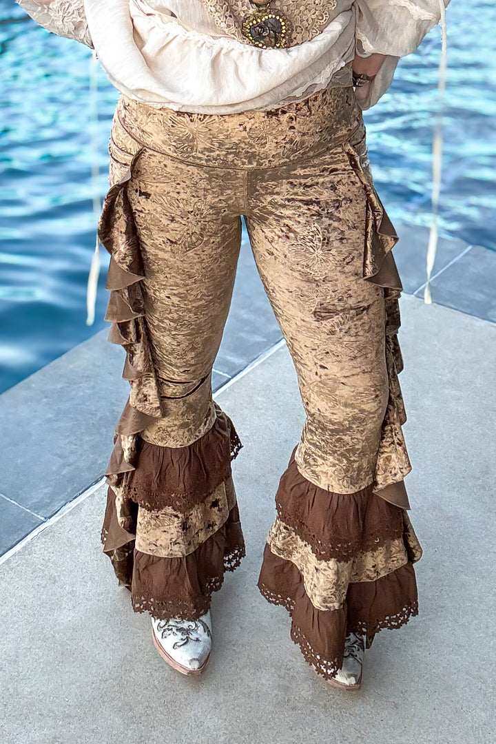 Velvet Butterfly Ruffled Leggings - Brown -SALE