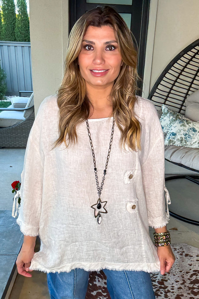 Best Intentions Button Top - 100% Linen- Made In Italy