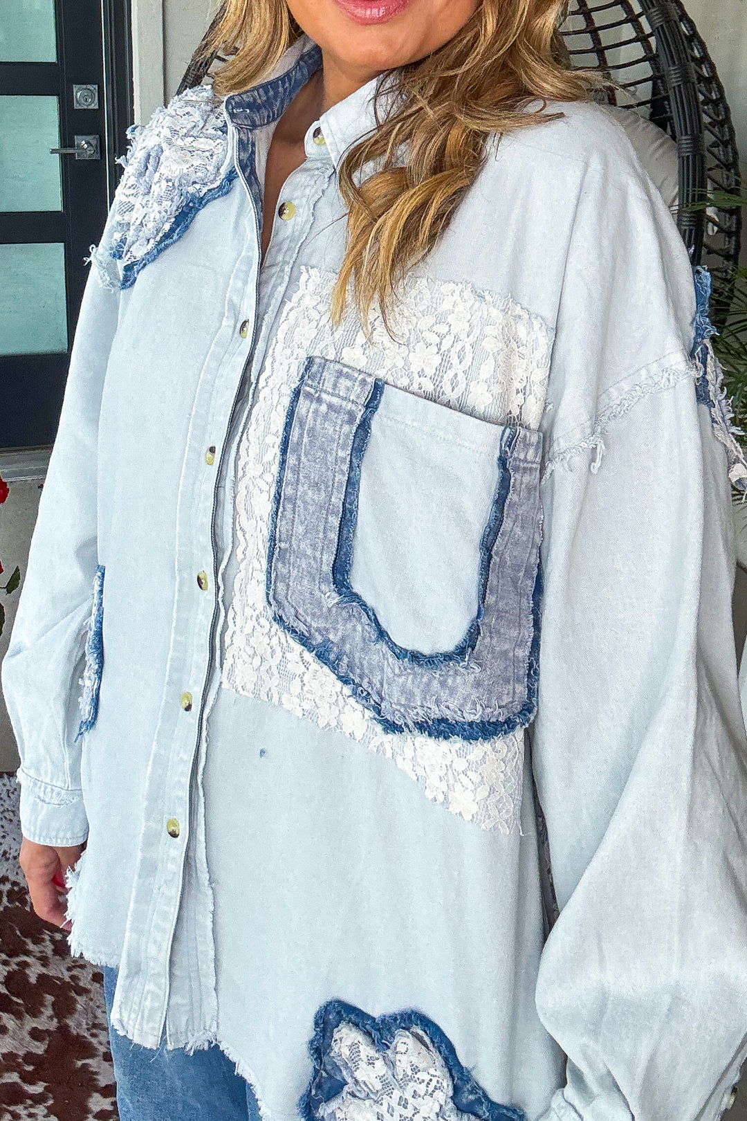 Faded Whispers Button Down Shirt - 100% Cotton - Denim 