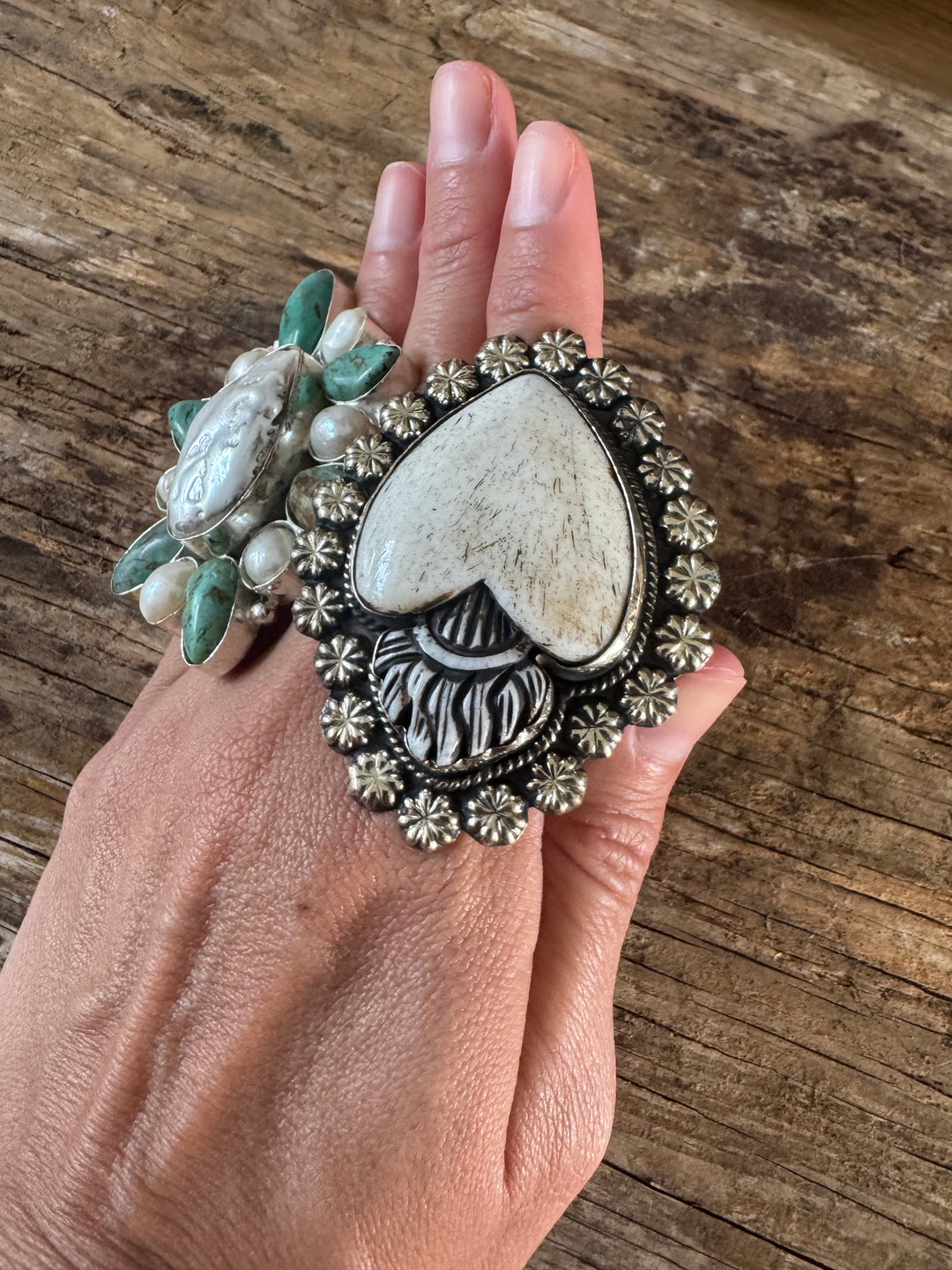 Sacred Heart Bone Statement Ring - silver plated