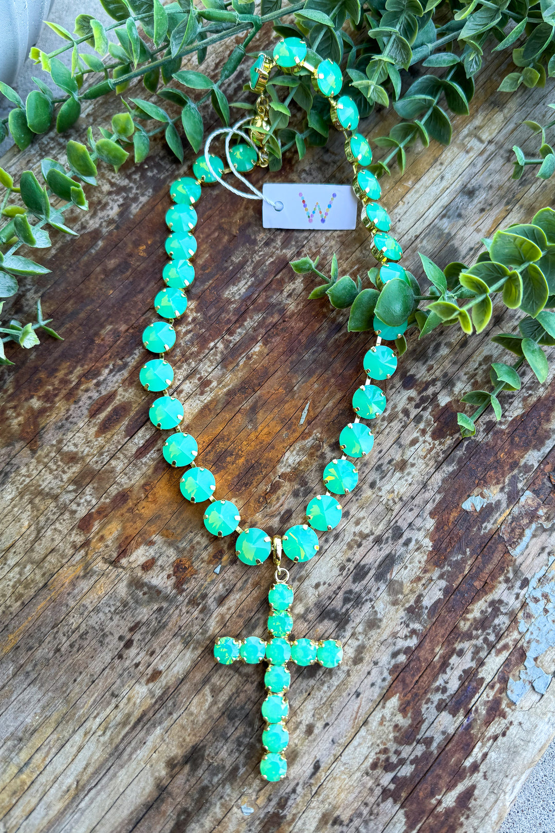 WAFA Austrian Crystal Cross Necklace - Mint Cross
