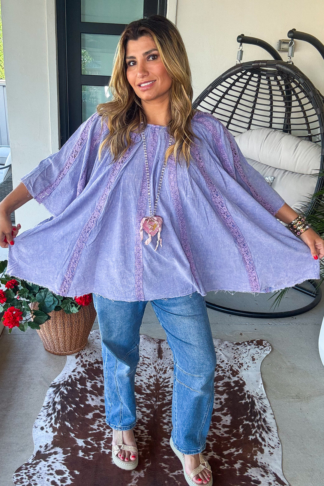 Riverstone Lace Tunic - 100% Cotton - Periwinkle
