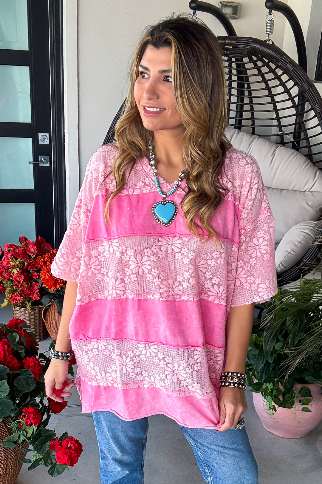 Moonwashed Lace Tunic - 100% Cotton - Bubblegum