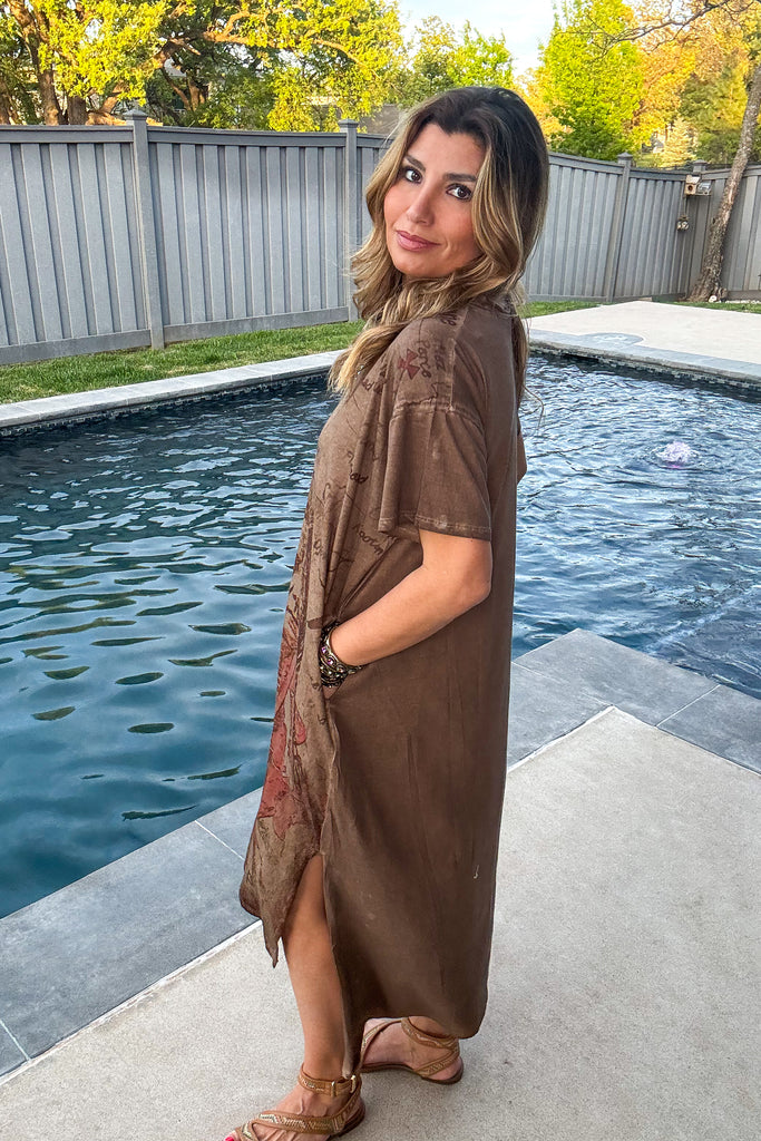 Chief Joseph Midi Dress - 100% Cotton - Brown