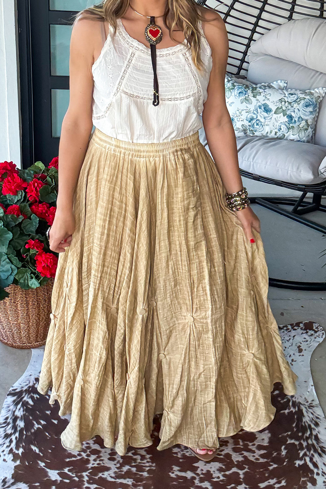 Dancing Petals Skirt - Tea - 100% Cotton