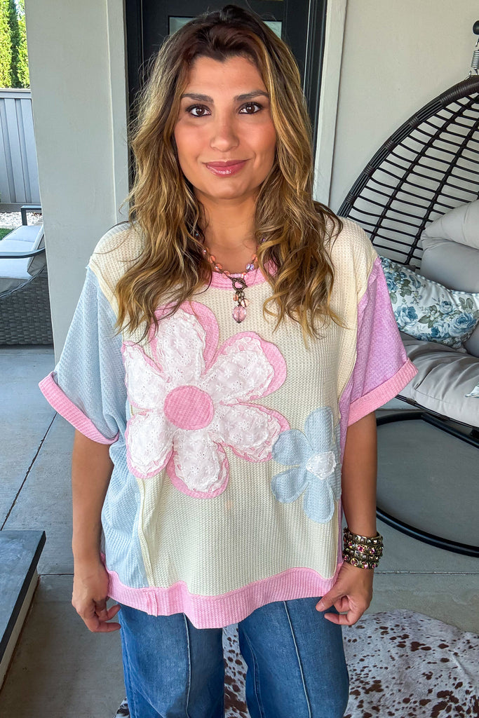 Homestead Bloom Waffle Top - 100% Cotton - Cream