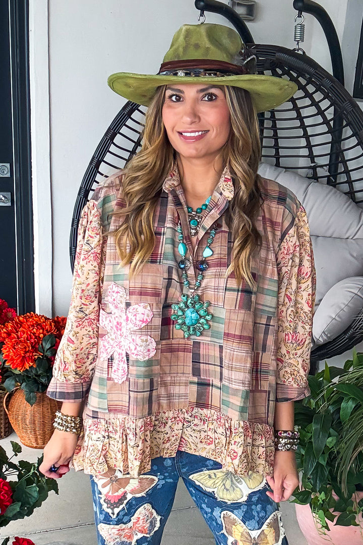 Around the Meadow Top - Tan - 100% Cotton